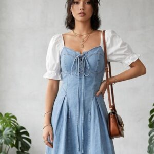 Corset style denim midi dress