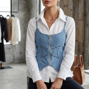 LAYERED DENIM CORSET TOP