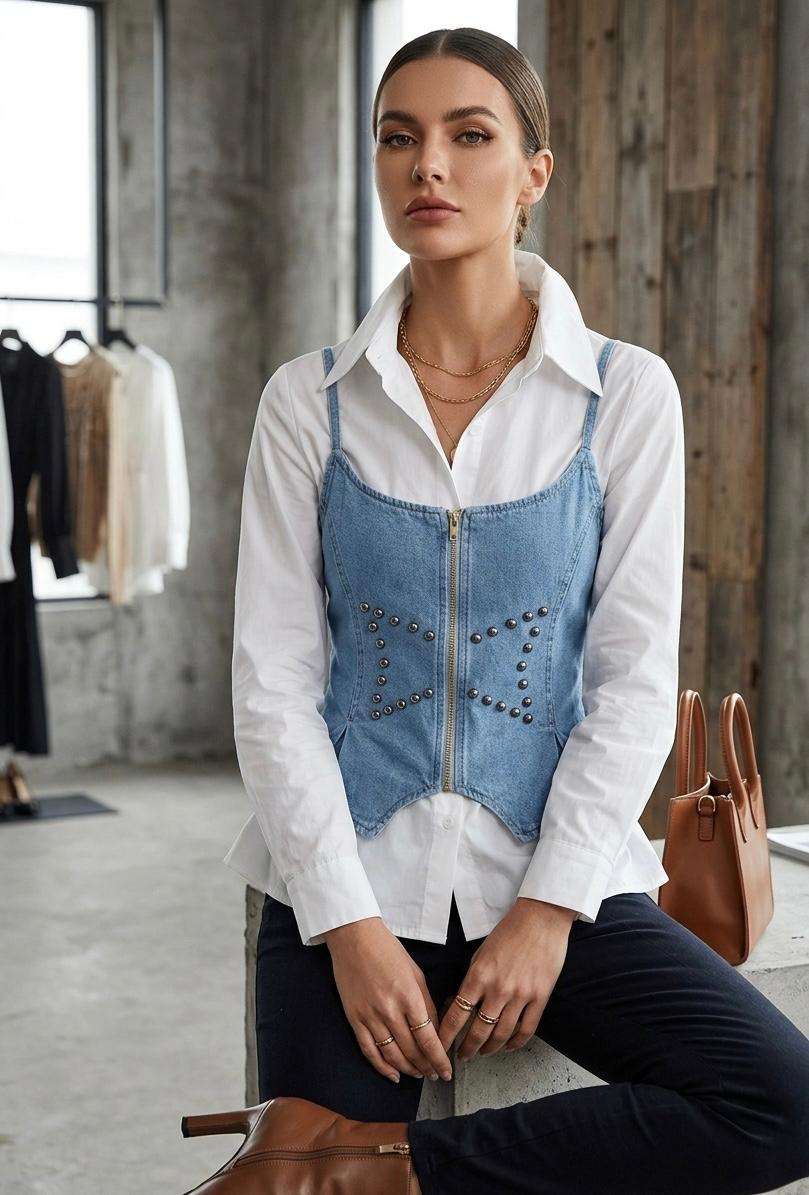 LAYERED DENIM CORSET TOP