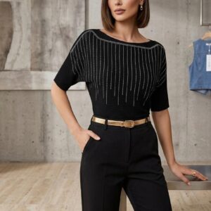 ELEGANT RHINESTONE KNIT TOP