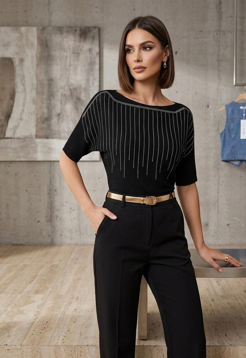 ELEGANT RHINESTONE KNIT TOP