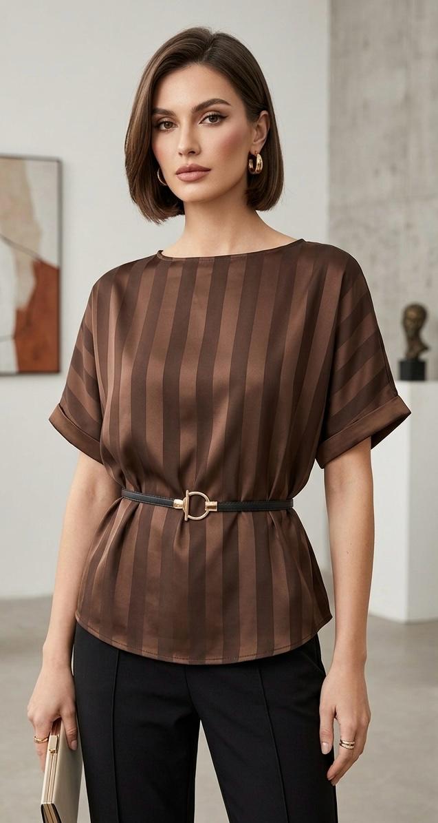 CHIC SATIN STRIPED TUNIC TOP